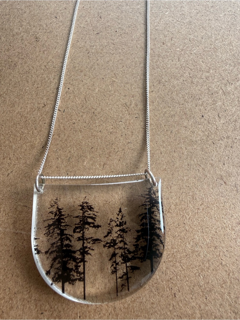 Unbranded Clear Acrylic Pendant Necklace with Black Tree Silhouette